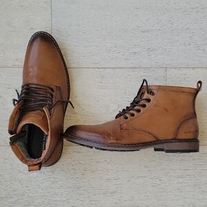 Mark Nason Skechers Brown Leather Ankle Boots with Lace-Up Design